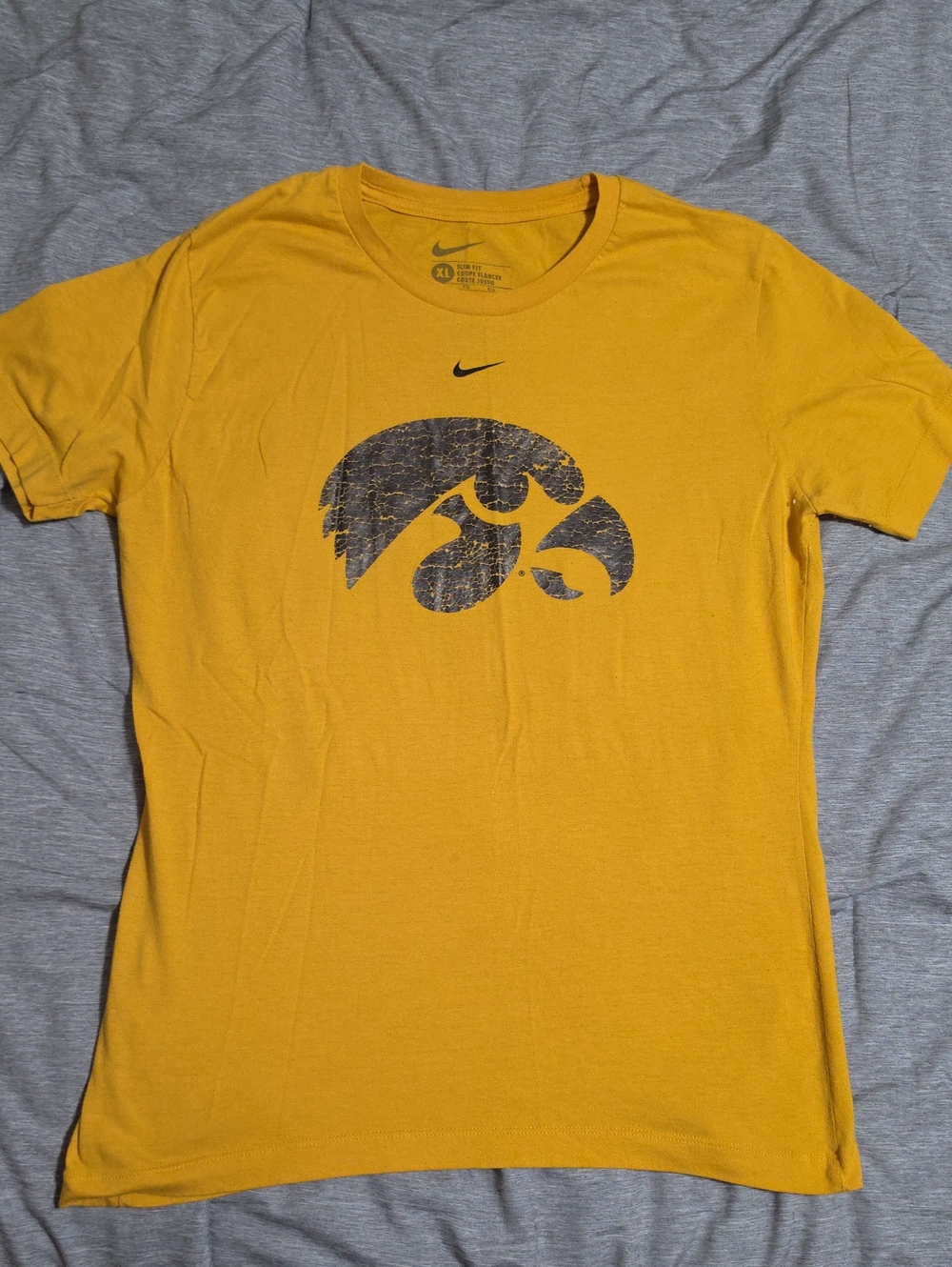 Nike Women's Gold Crewneck Short-Sleeve Tee with Black Hawk Logo
